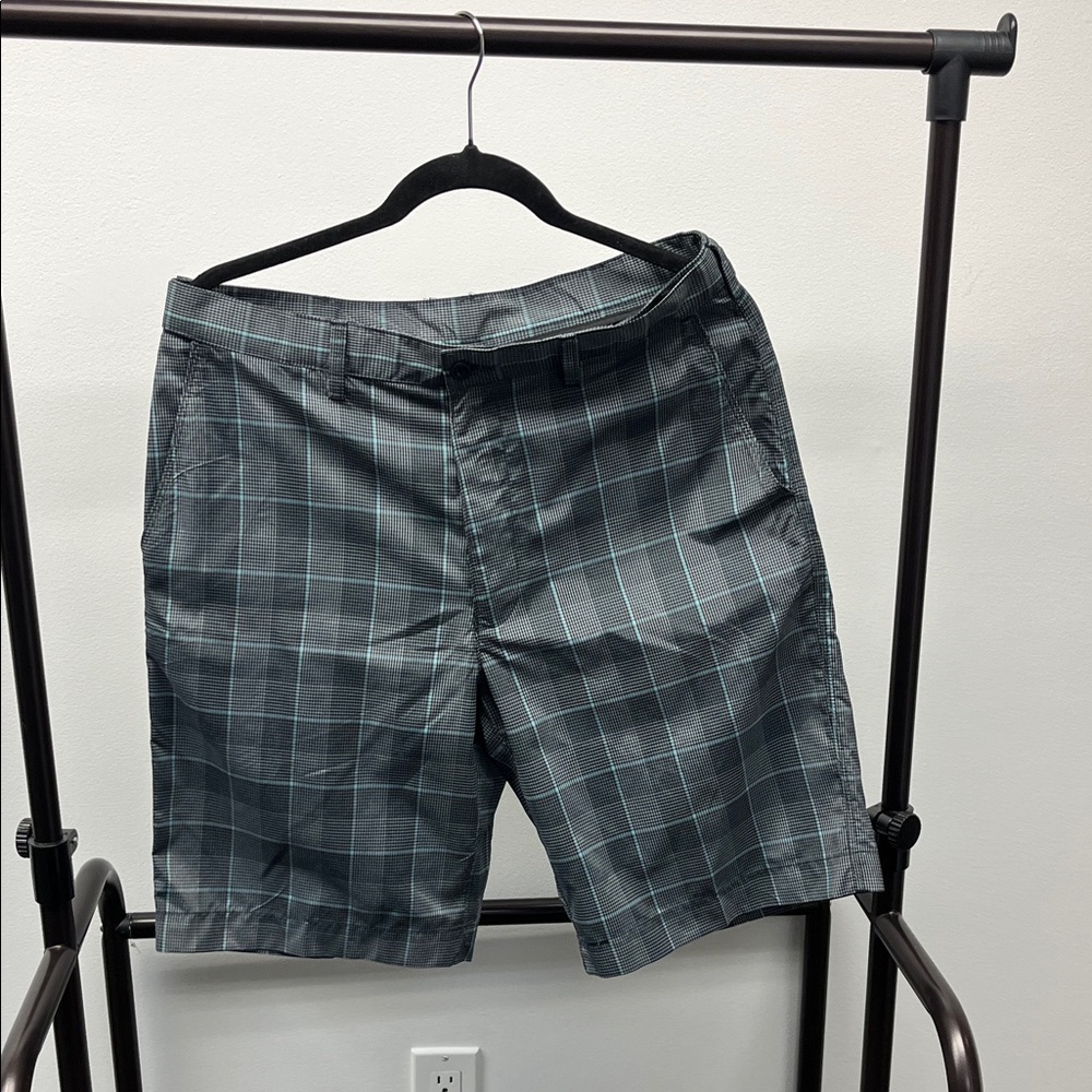 PGA Tour Gray Plaid Shorts with Blue Windowpane